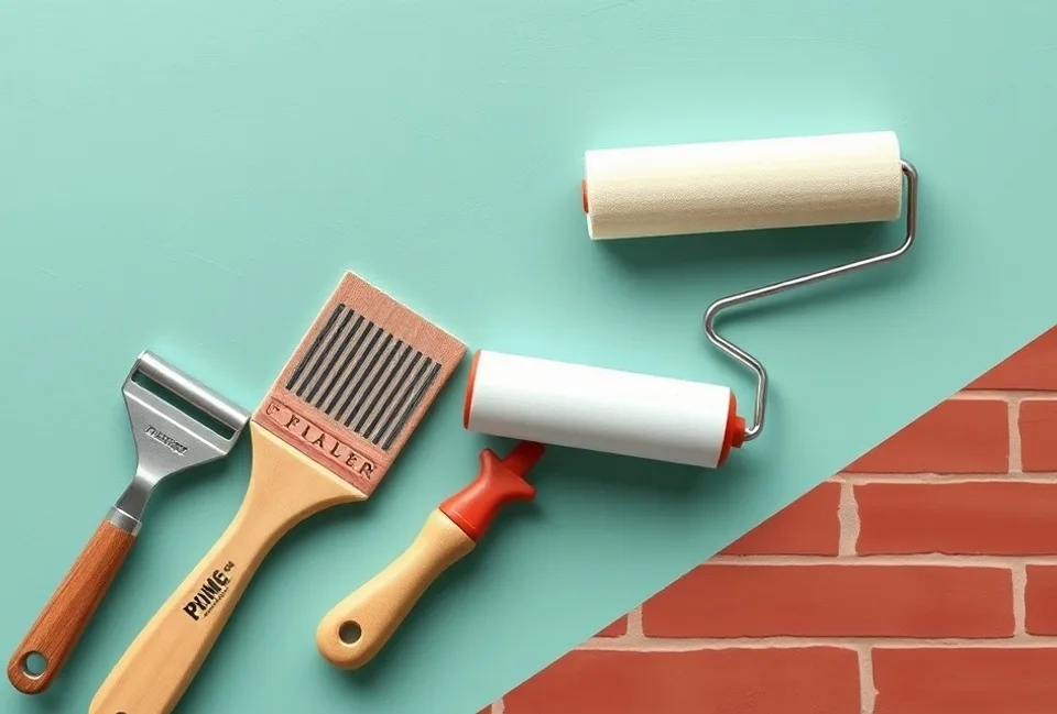 Outils de peinture disposés dans l'ordre des étapes du chantier